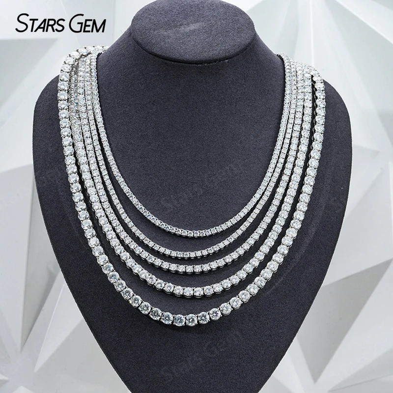 Теннисные ожерелья Starsgem из стерлингового серебра S925 с бриллиантовой огранкой и муассанитом