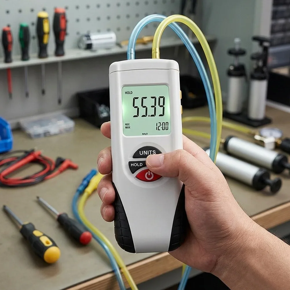 HT-1890 Digital Differential Manometer Pressure Tester, 11 Selectable Units Data Hold For HVAC Pneumatic