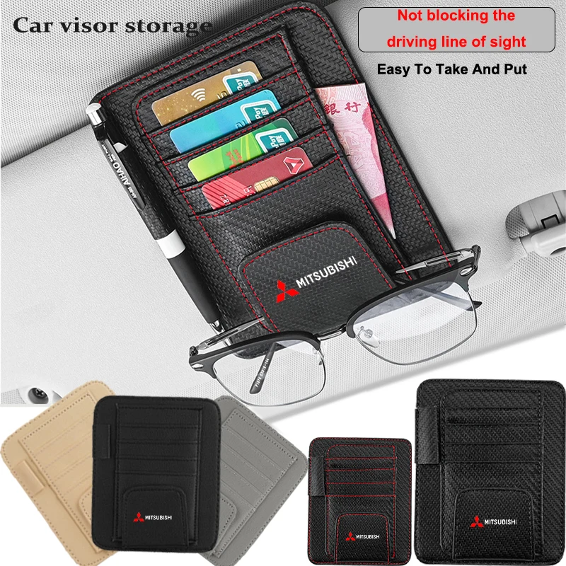 Car Sun Visor Storage Card Bag Glasses IC Card Clip Holder Car Interior For Mitsubishi Asx Lancer Outlander Pajero Ralliart Auto