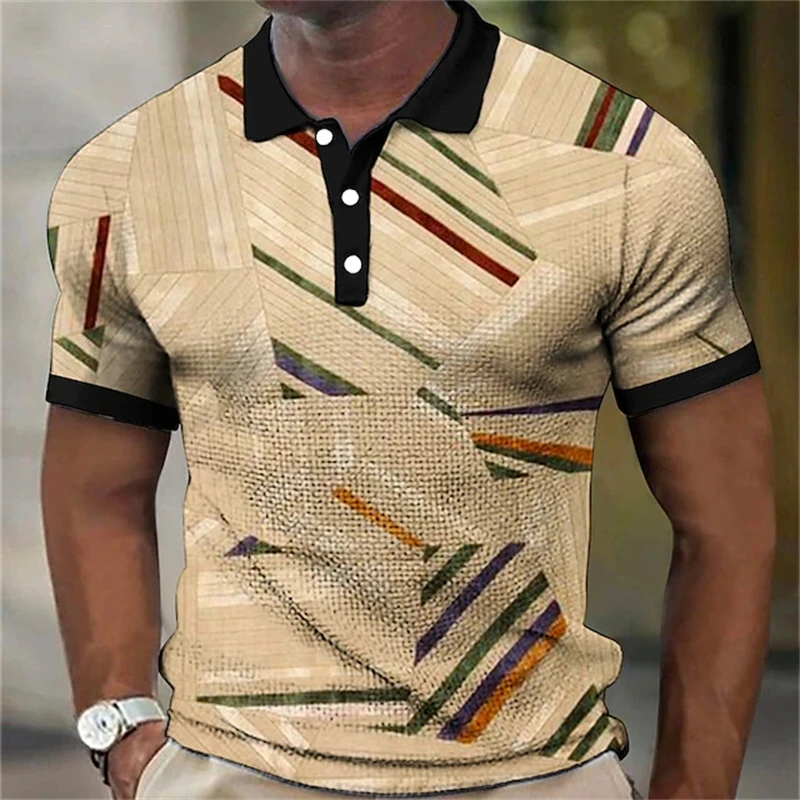 Men\'s Polo Shirt Colours Polo Shirt Lapel Button Up Polos Golf Shirt Graphic Prints Geometry Turndown High Quality Mens Clothes