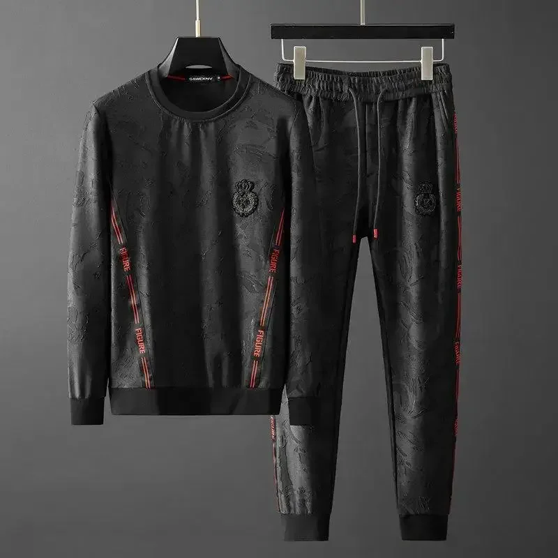 Embroidered High-quality Fashion Men’s Casual Sports Suit, Long-sleeved Trousers and Fleece Hoodie , Short-sleeved Trousers Sets