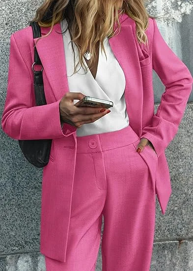 Tesco Customized 2025 Spring Fall 2 Piece Women's Blazer Set Casual Loose Long Blazer Jackets and Dressy Wide Leg Pant Suits