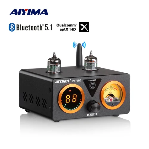 AIYIMA Audio T9 Pro amplificador de tubo de vacío estéreo Bluetooth 5,1 QCC3040 Aptx USB DAC COAX OPT HiFi hogar amplificador Digital VU medidor 100w
