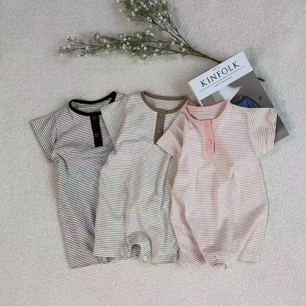 

2025 Summer New Baby Casual Striped Romper For Boy Girl Newborn Short Sleeve Cotton Jumpsuit Infant Toddler Clothes 0-24M