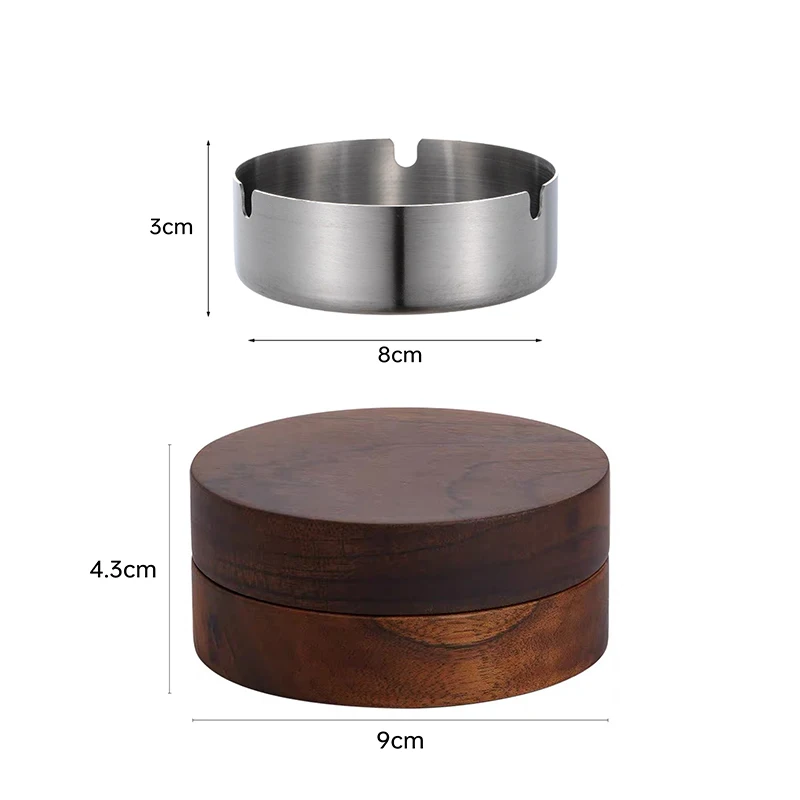 Creative Wooden Ashtray with Lid Stainless Steel Lining Windproof Smoke Proof Durable Easy to Clean Ashtray Cigar Box Decoration