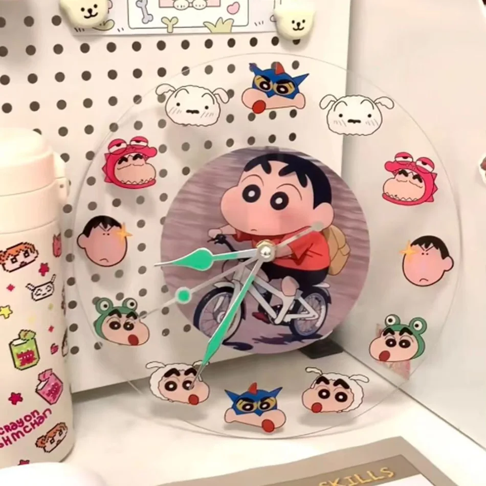 Kawaii Anime Crayon Shin-chan Acrylic Clock Cute Creative Simple Desktop Pendant House Decoration Wall Hanging Clock Gift