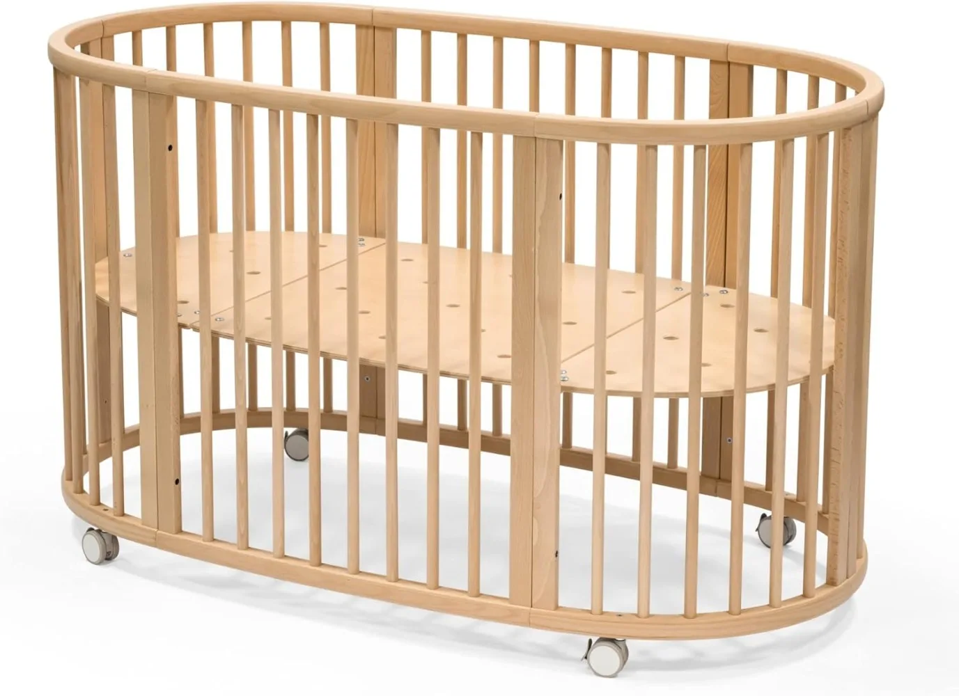 Sleepi Bed, Natural - Oval Crib Suitable for Ages 0-5 Years Old - Adjustable, Stylish & Flexible - Sturdy Beech Wood Frame