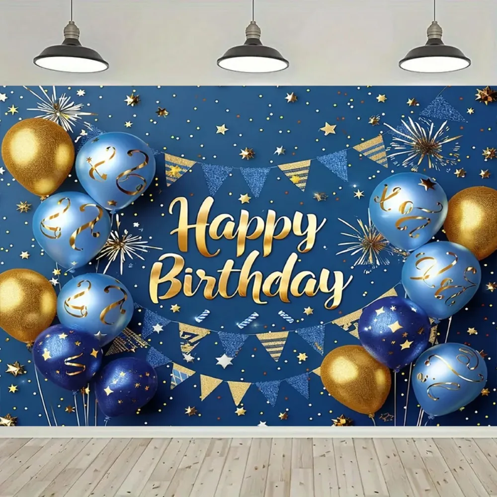 Marineblauer und goldener Ballon-Themenbanner-Hintergrund, Fotostudio-Hintergrund für Kinder- und Jungen-Geburtstagsfeiern