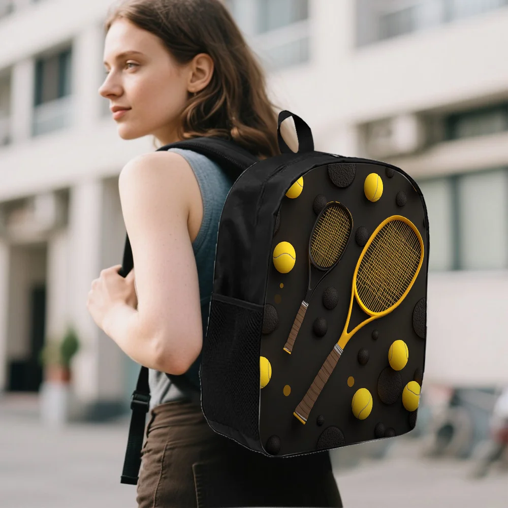 1-piece tennis racket and ball backpack - lightweight tennis-themed printing with racket pattern, zipper opening and closing