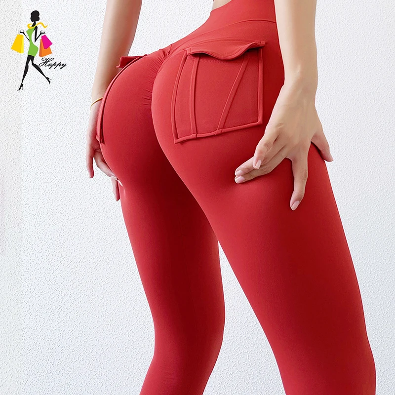 Leggings Push Up Pocket Pants High Waist Yoga Fitness Leggeings Sport Tights Scrunch Butt Elasticity Booty Lifting Workout Pants