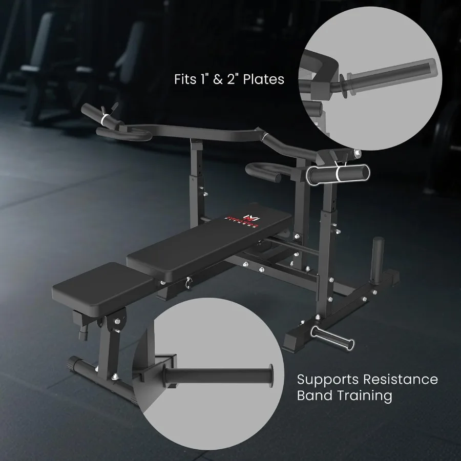آلة ضغط الصدر للمنزل وصالة الألعاب الرياضية ومسند ظهر قابل للتعديل وأوتاد مزدوجة النطاق لضغط مقاعد البدلاء المسطحة والميل وحركة الذراع المتقاربة