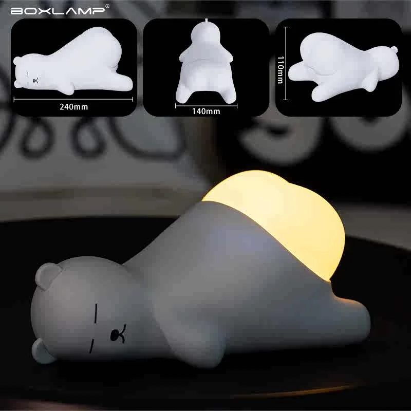 Polar Bear Night Light for Kids Cute Silicone Night Light with 2 Levels Brightness Rechargeable  Atmosphere Lamp for Bedroom