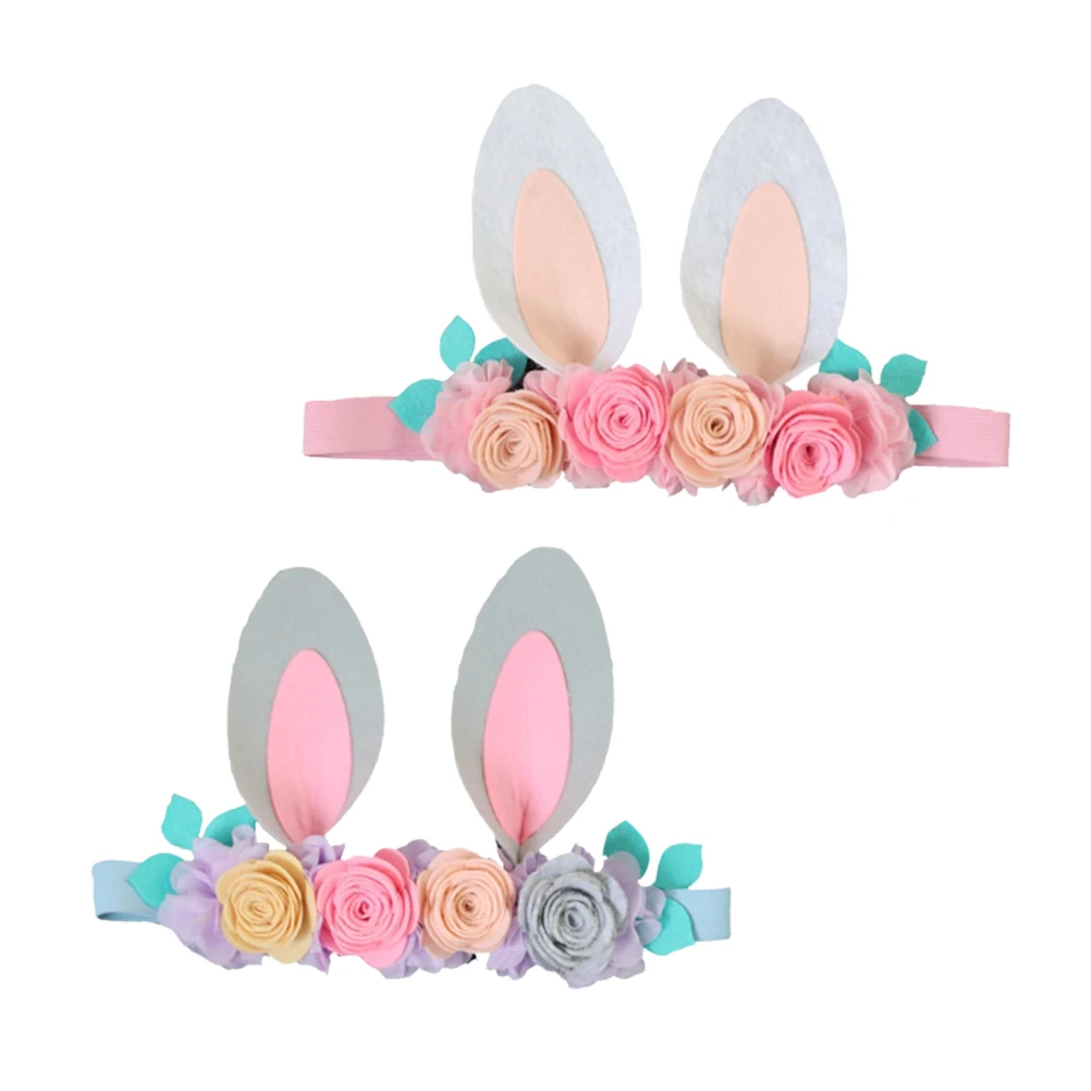 

2Pcs Rabbit Ear Hair Band Baby Headband Soft Lightweight Flower Design for Daily Wear Party Dancing Photography Props