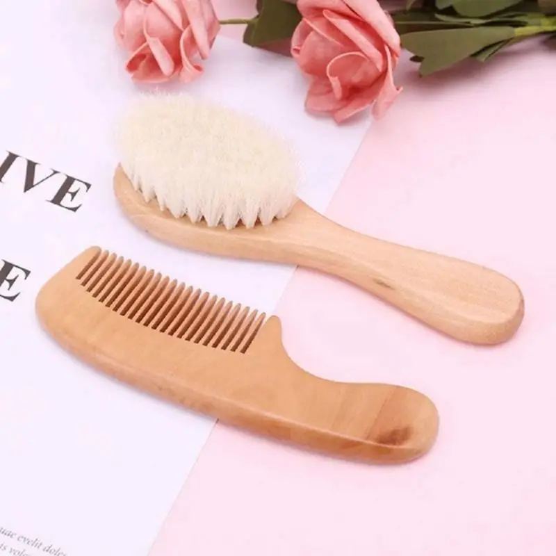 Baby Care Pure Natural Wool Soft Baby Wooden Brush Comb Brush Baby Hairbrush Newborn Infant Comb Head Massager For Baby Shower