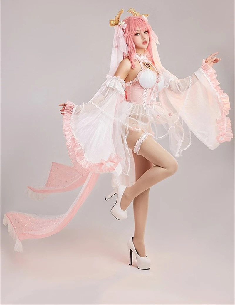 2026 لعبة Genshin Impact Yae Miko أزياء تنكرية للزواج الوردي فستان الزفاف موضة يومية ملابس للحفلات زي الهالوين