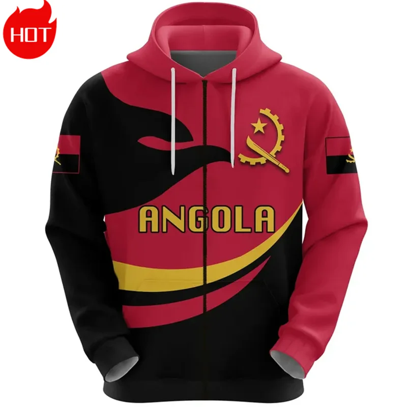 The Republic-Of Angola Map Flag 3D Printing Zip Up Hoodies Angola Emblem Zipper Sweatshirts Kid Vintage Zip Up Pullovers Clothes