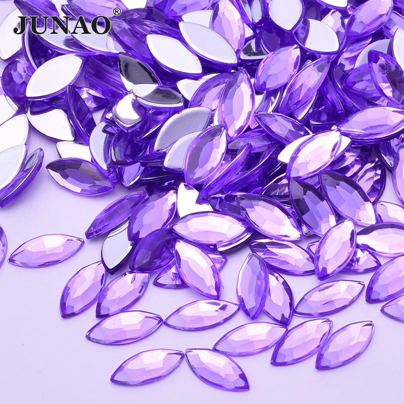 JUNAO 4*15mm 12*25mm Horse Eye Crystal AB Rhinestone Flatback Acrylic Crystal Stones Non Hotfix Strass For Garment Accessory