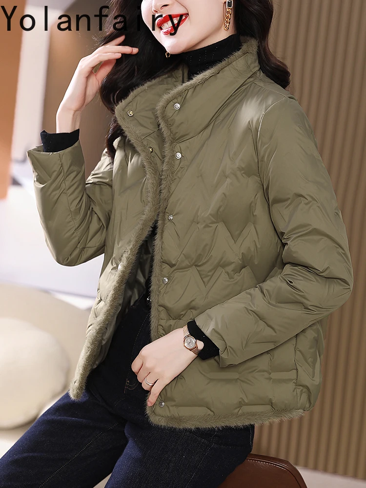 YOLANFAIRY Warm 90% White Duck Down Down Jackets Woman Winter Stand Collar Short Puffer Jacket Women's Clothes Casual Down Coats