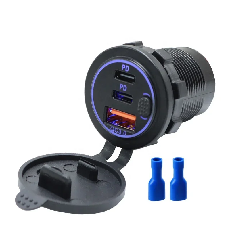 

Triple USB Outlet Car Charger Socket PD USB Outlet Cigarett e Lighter with Power Switch for Car Boat Marine RV 12-24V