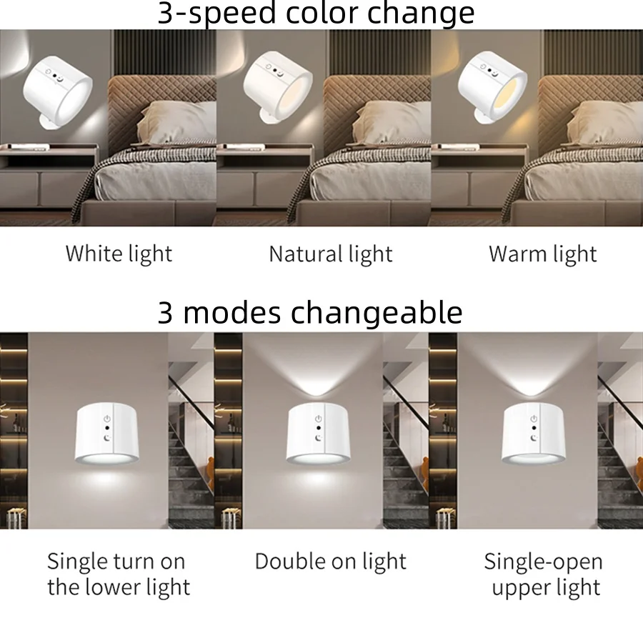 Magnetische LED-Wandleuchte, Touch-Steuerung, Doppelkopf-Wandleuchte, 360° drehbar, kabelloses Nachtlicht für Schlafzimmer, Nachttisch