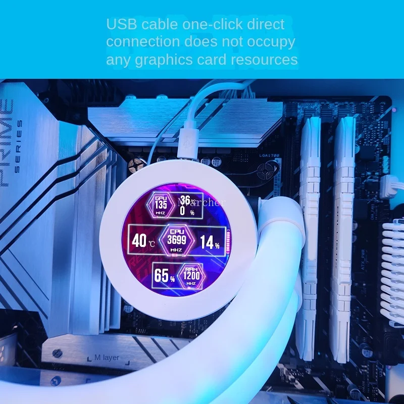 Pantalla redonda de 2,1 pulgadas, IPS de 480x480 Pantalla dinámica, cubierta de control de temperatura, radiador de CPU refrigerado por agua integrado, 120/240/360