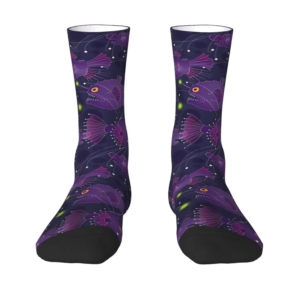 Vintage Angler Fish Purple Men's Socks Unisex Harajuku Seamless Printed Funny Crew Sock Gift