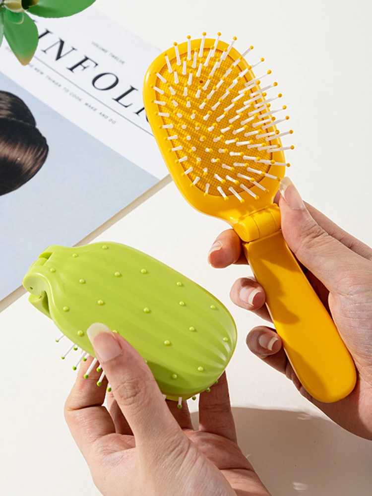 

Travel Folding Air Bag Comb, Women's Long Hair Air Cushion Comb, Cactus Portable Massage Comb, Suitable For All Hair Types