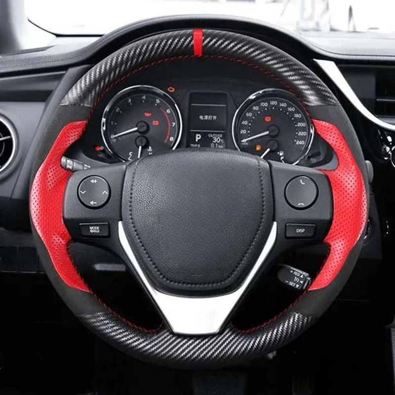DIY Miękkie, czarne, zamszowe pokrowce na kierownicę samochodową do Toyota RAV4 2013-2019 Corolla 2014-2019 Corolla iM (USA)