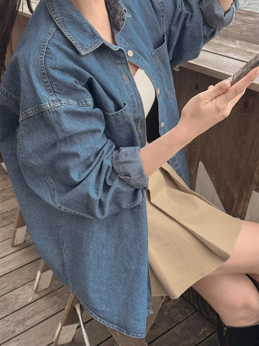 سترة قميص الدنيم على الطراز الكوري، قميص نسائي أنيق متعدد الاستخدامات