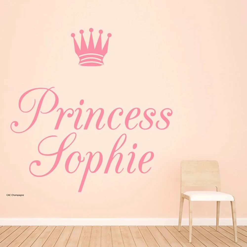 DECALYANG  Girls Bedroom Pink Vinyl Home Background Wall Decor Personalized Name Princess Crown Wall Sticker DZ-33