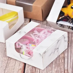 50Pcs/Lot Transparent Window Kraft Paper Box Mixed Color Fold Paper Boxes For Cookies Candy Packaging Jewelry Gift Display Box