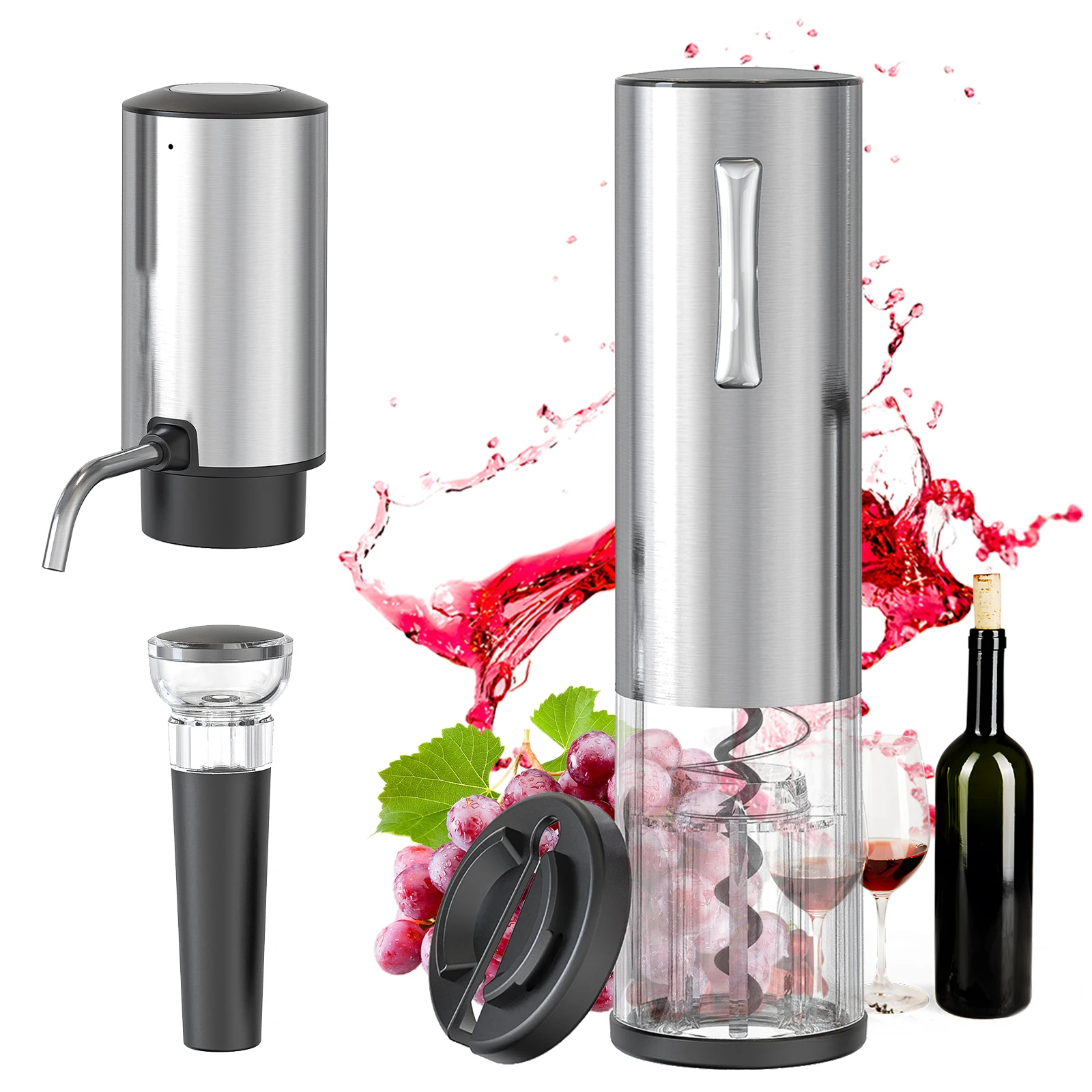 

Auto Electric Wine Opener 4-in-1 Set with Bottle Opener Wine Decanter Pump USB Rechargeable Cordless for Home Bar Travel Gift