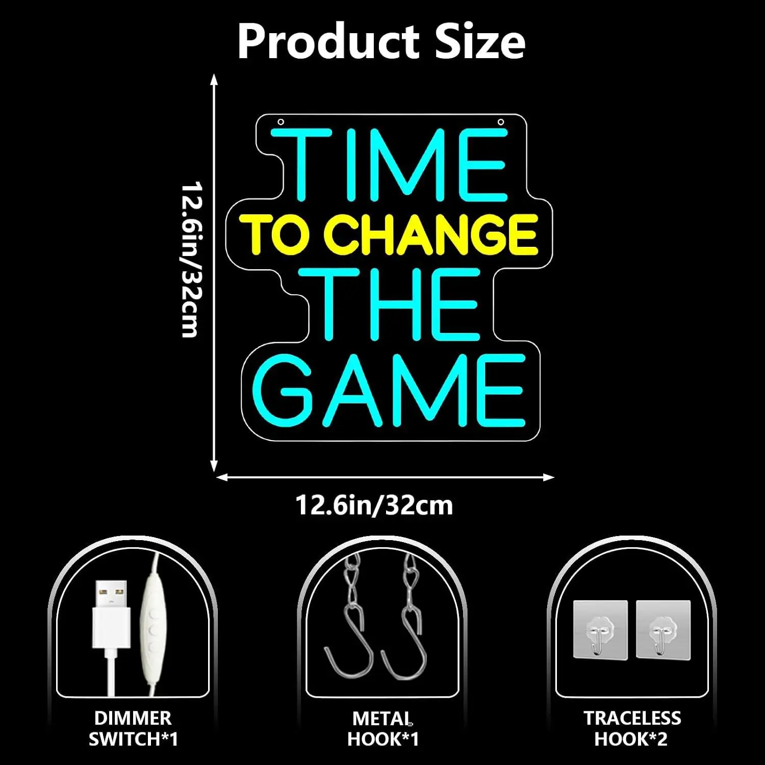 Time To Change The Game Neon Sign USB Dimmable LED Lights For Gaming Themed Bedroom Office Gym Streamer Man Cave Wall Decor Gift