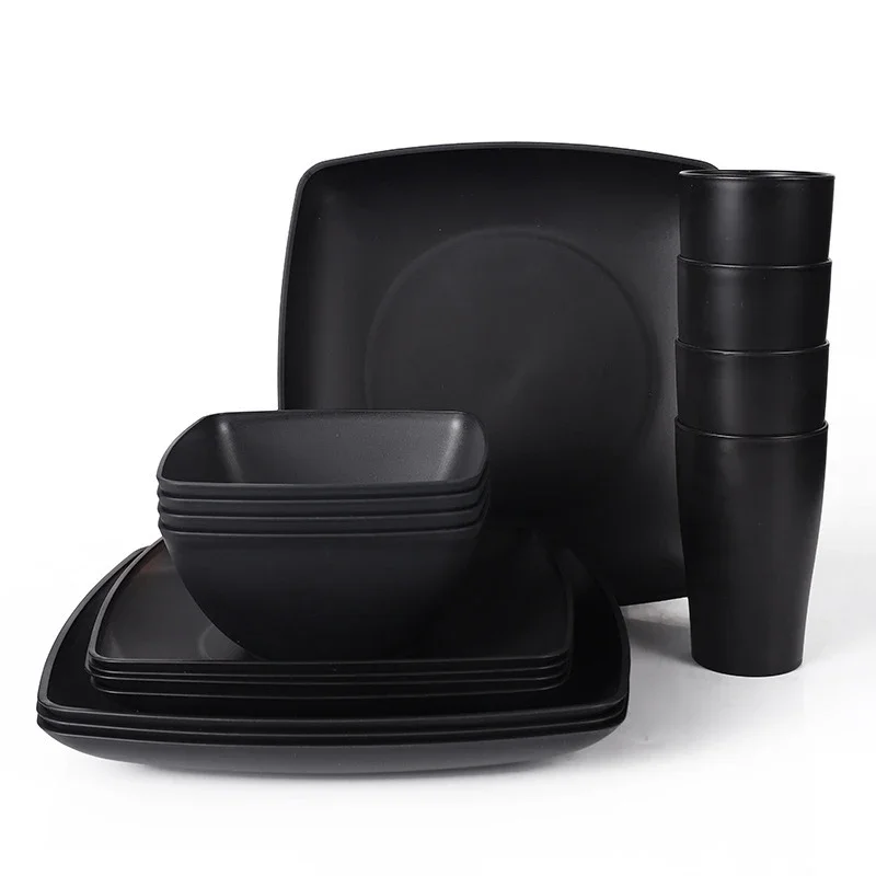 

16Pcs Plate Sets Wheat Straw Eco-Friendly Ramen Bowl Tableware Dinner Dishes Set Camping Tableware Set With Knife Fork Spoon