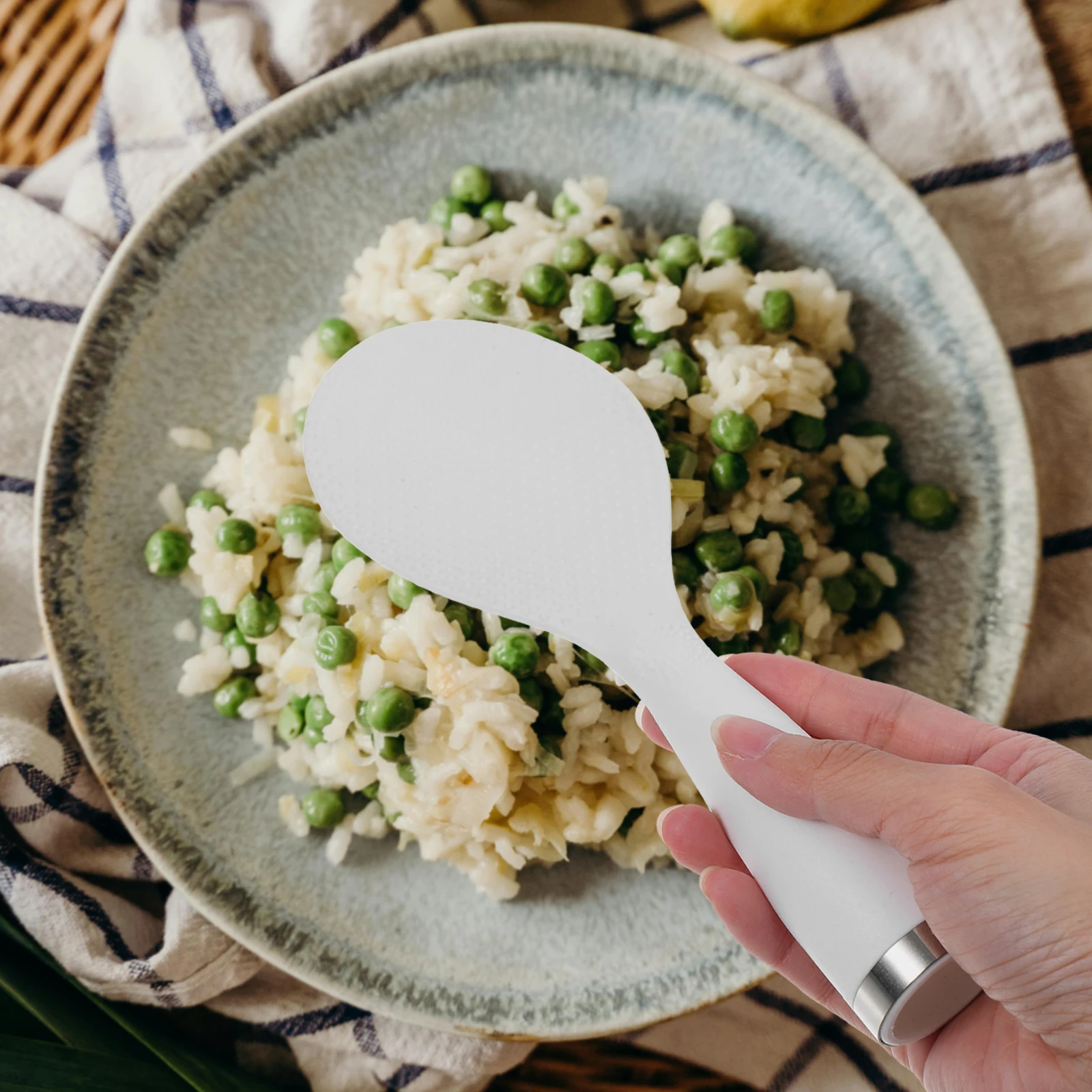 

White Plastic Standing Paddle Spoon Non Stick Ladle Spatula Cooking Serving Scoop Kitchen Rice Washer Tool Scooper Ladle