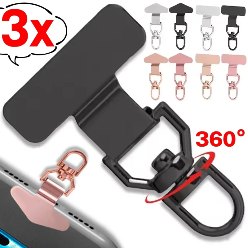 

3 шт., металлический ремешок для мобильного телефона, защитный соединитель, вращающийся на 360 градусов, нержавеющая сталь, привязь для телефона, нашивка для мобильного телефона, прокладка