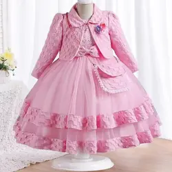 3Pcs New Girls' Princess Dress Gorgeous Embroidery Long Sleeve Fluffy Dress Children's Birthday Party Dress+Bag Set