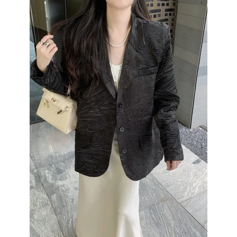 Insozkdg Women Suit Fashion Loose and Slim Twill Long-sleeved Notched Mid-length Coat Autumn and Winter Office Laday Blazer Top