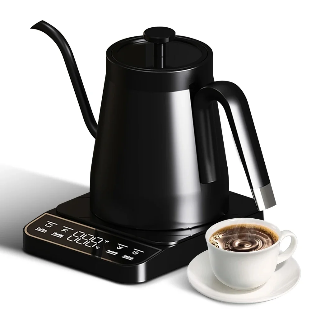 Electric Gooseneck Kettle 27oz with Digital Display One Touch 92℃ Setting Auto Shut Off Transparent Lid