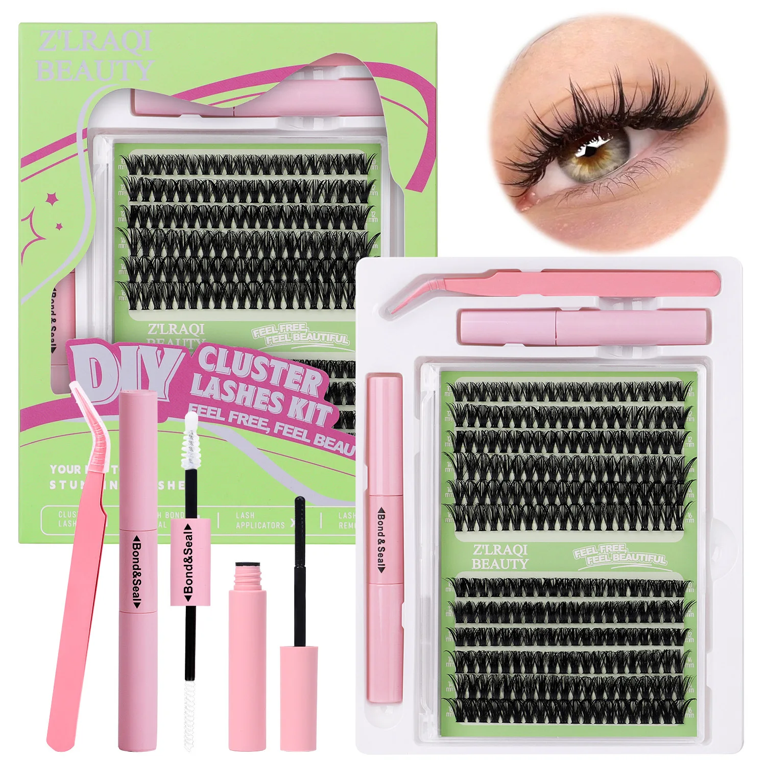 240 Clusters Self Adhesive Glue-free Cluster Lashes | No Glue Dense Large Tray Eyelash Extension Set
