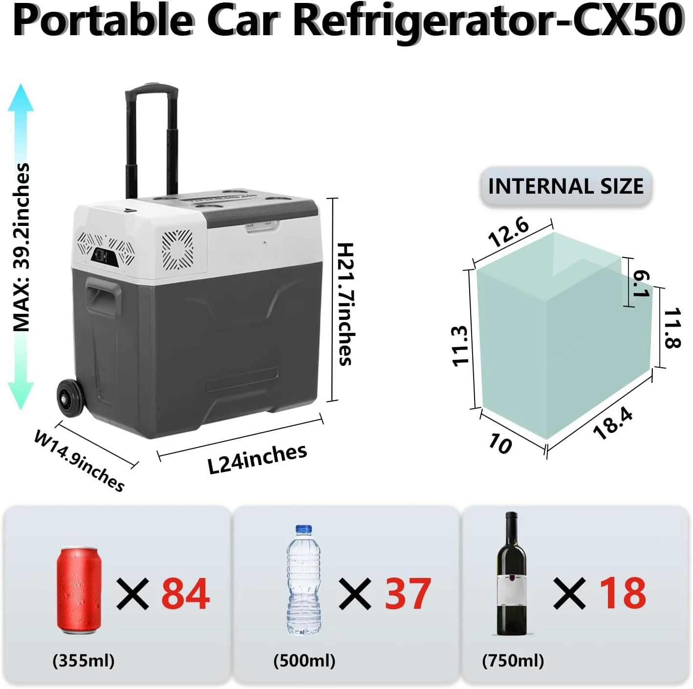 Draagbare koelkastcapaciteit 39 liter Productafmetingen 24 "D x 14,9" B x 14,8 "H Artikelgewicht ‎ 11,6 kilogram