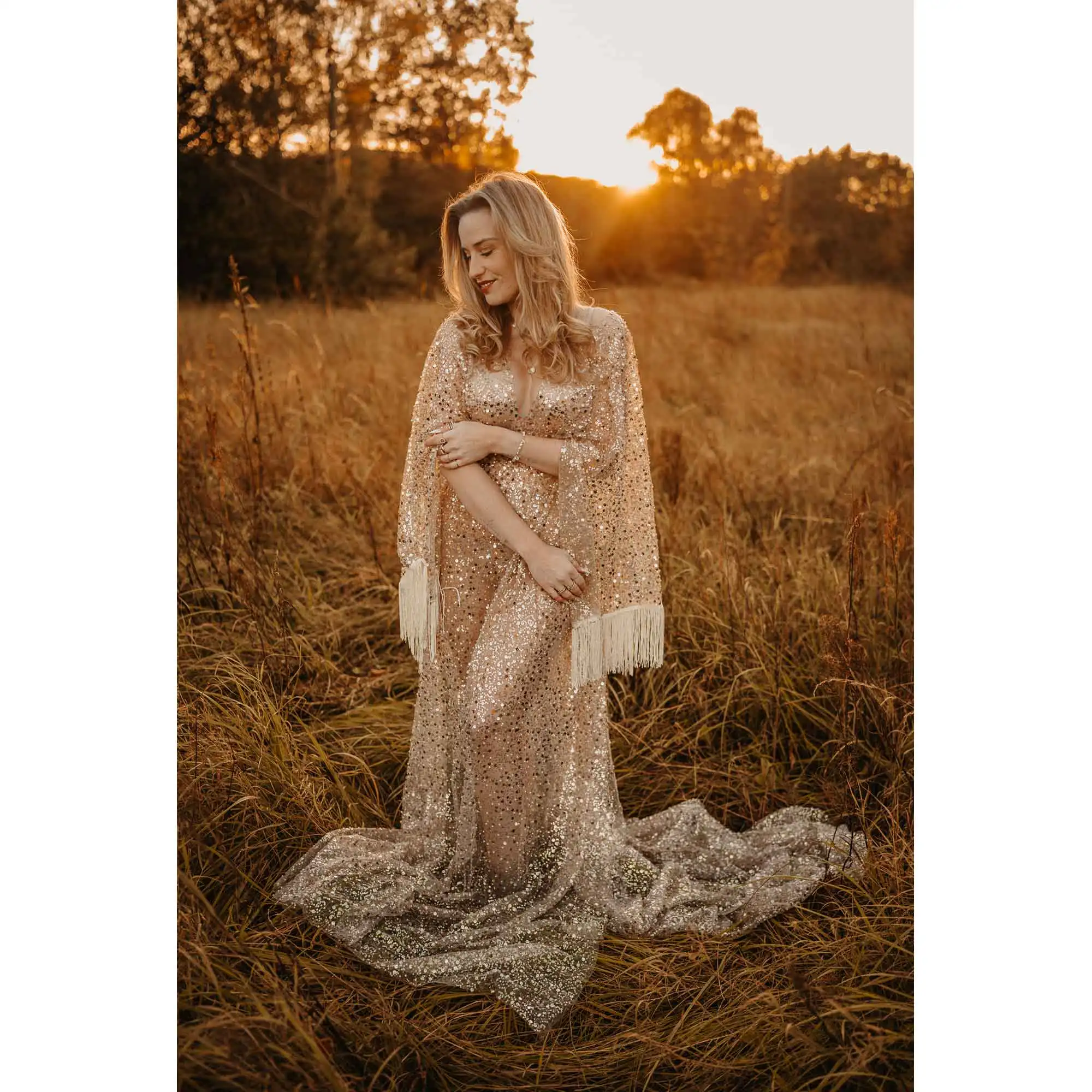 Don&Judy Tulle Embroidery Dress For Pregnant Woman Sequin, Pearl Tassel Dress Sexy V Neck Clothing For Evening Party - view 2