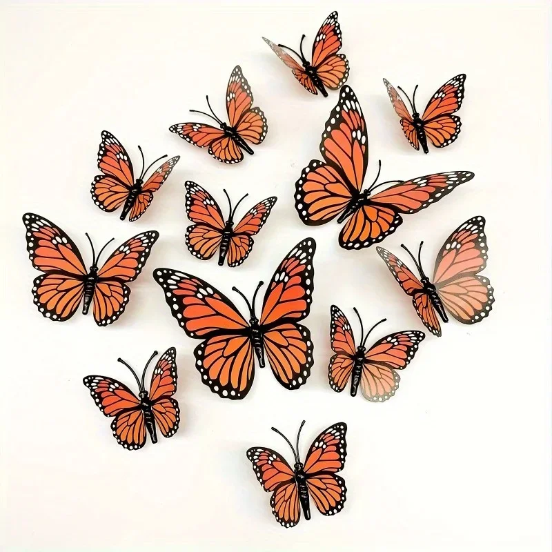 12 Stück 3D Monarch-Schmetterling-Wandaufkleber - PVC-Kunststoff-Schmetterlinge für Heim- und Partydekoration, Ideal für Hochzeiten, Geburtstage – Detail 2