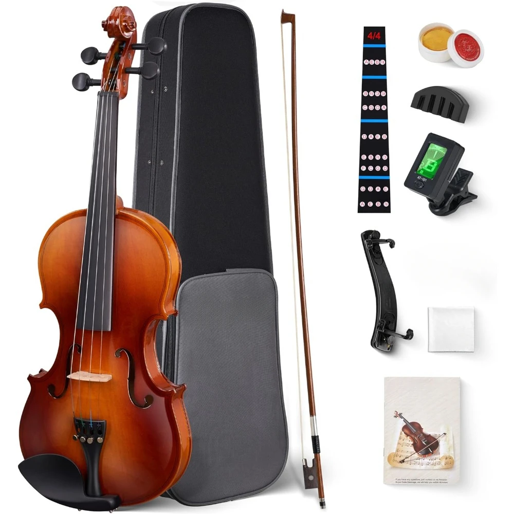 

Violin 4/4 Full Size Set Fiddle, Handcrafted Starter Acoustic Violins Kit with Solid Wood Side Board, Lightweight Hard Violin