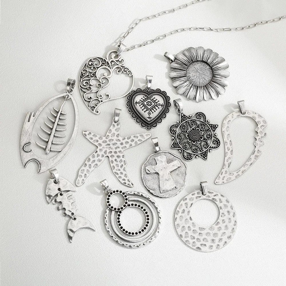

Retro alloy jewelry, large pendant, fish bone, simple heart-shaped starfish cross, handcrafted accessory
