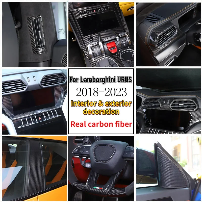 

For Lamborghini Urus 2018-2023 Real Carbon Fiber Car Dashboard Trim Air Outlet Cover GPS Navigation Decorative Car Accessories