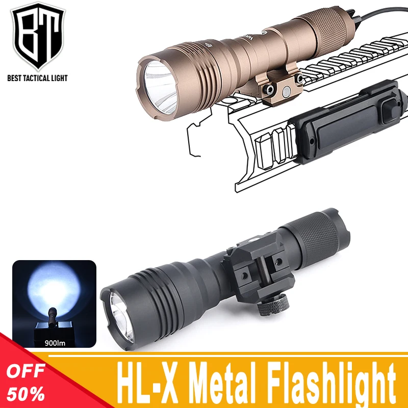 

Tactical HL-X Metal Flashlight 900 Lumens Scout Light White LED Strobe Light High Power Hunting Weapon Spotlight Fit 20MM Rail