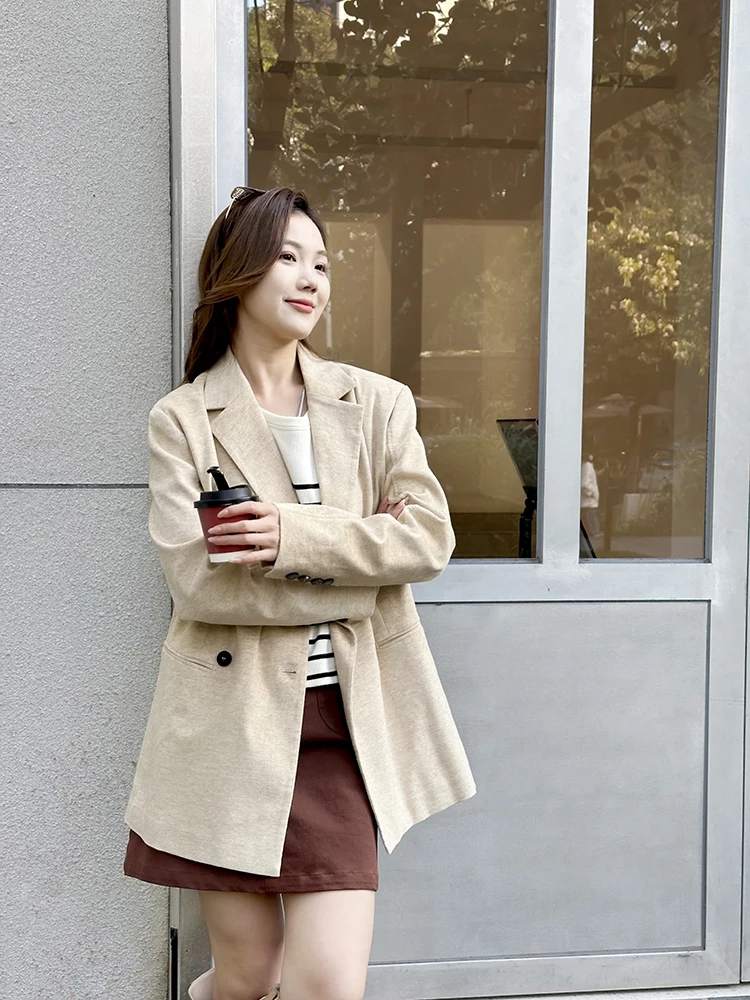 

Ele Women's Suit l Raindrop Hemp Fabric Textured Breathable Straight Cut Tailoring Office Wear Long Sve Button up