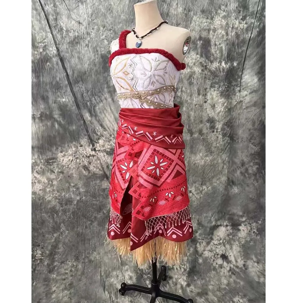 Moana Cosplay Costume Princess Dress Adult Top Embroidered Necklace Skirt Full Set Female Halloween Carnival Party Moana2 Dress