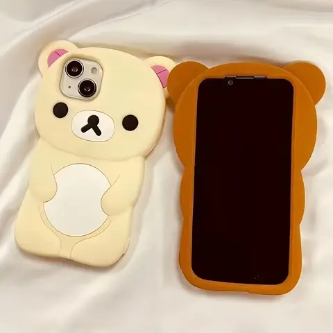 Cute Cartoon 3D Bear Phone Case For iPhone 17 16 15 14 13 12 11 Pro X XS Max XR 6 7 8 Plus 4 4S 5 5S SE Soft Silicone Cover